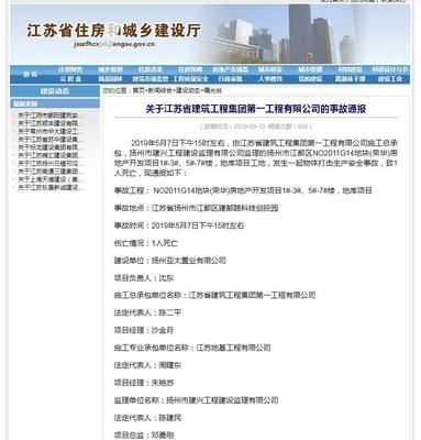 江苏省建筑工程集团第一工程有限公司扬州市江都区一项目工地发生事故 致1人死亡